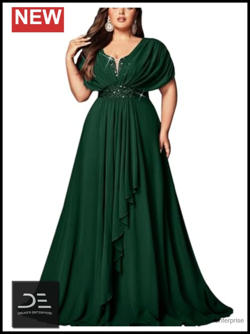 Plus Size Sequin Chiffon Formal Bridesmaid Dress Wedding Guest Gown
